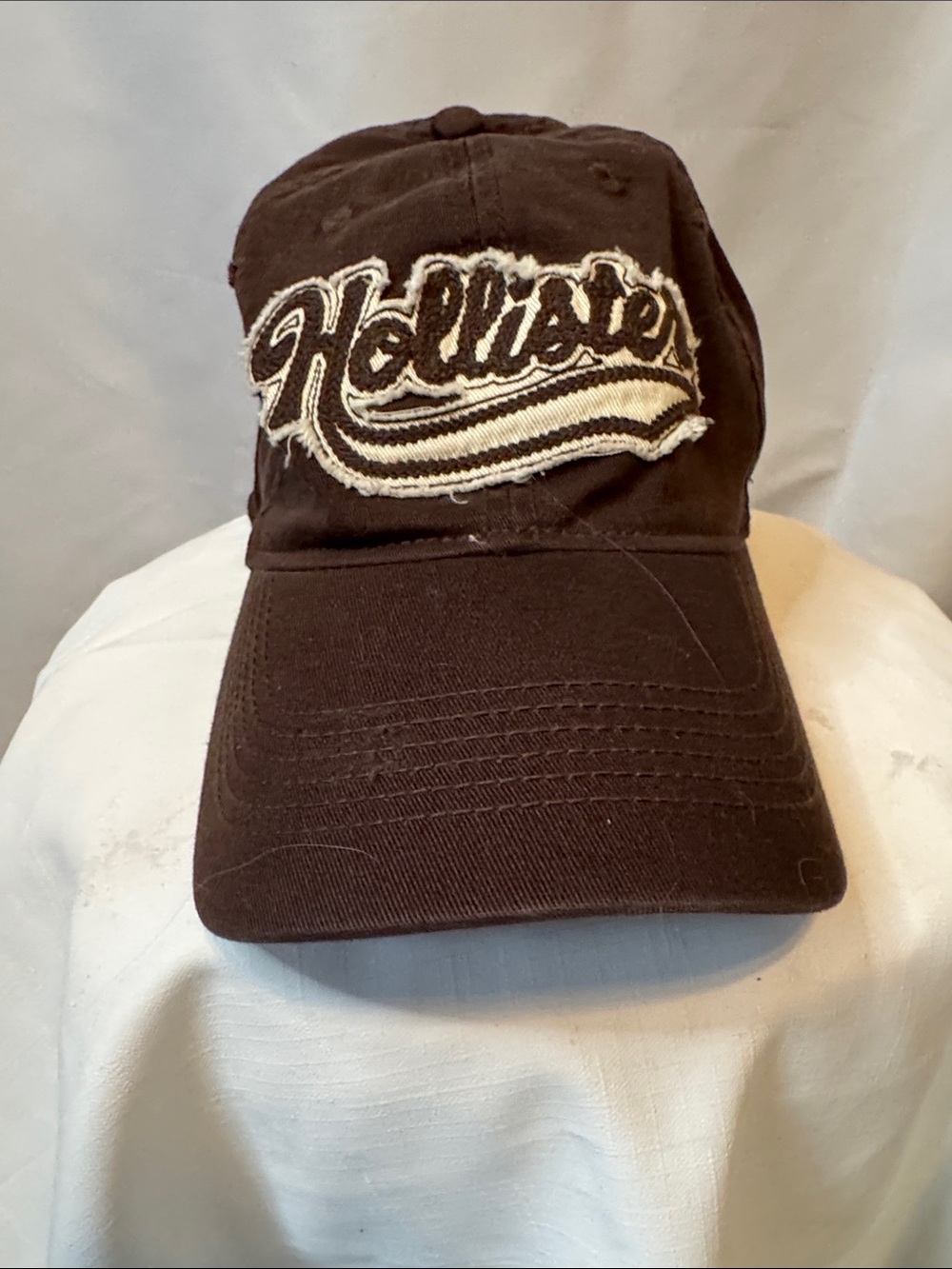 Hollister Dark Brown Baseball Cap with Cream Logo Patch one size fits all